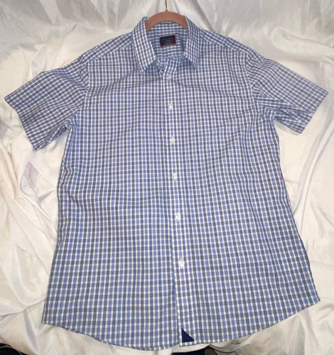 UNTUCKit Wrinkle-Free Men's MEDIUM SS Button-Down Blue White Navy Checked - Picture 6 of 15