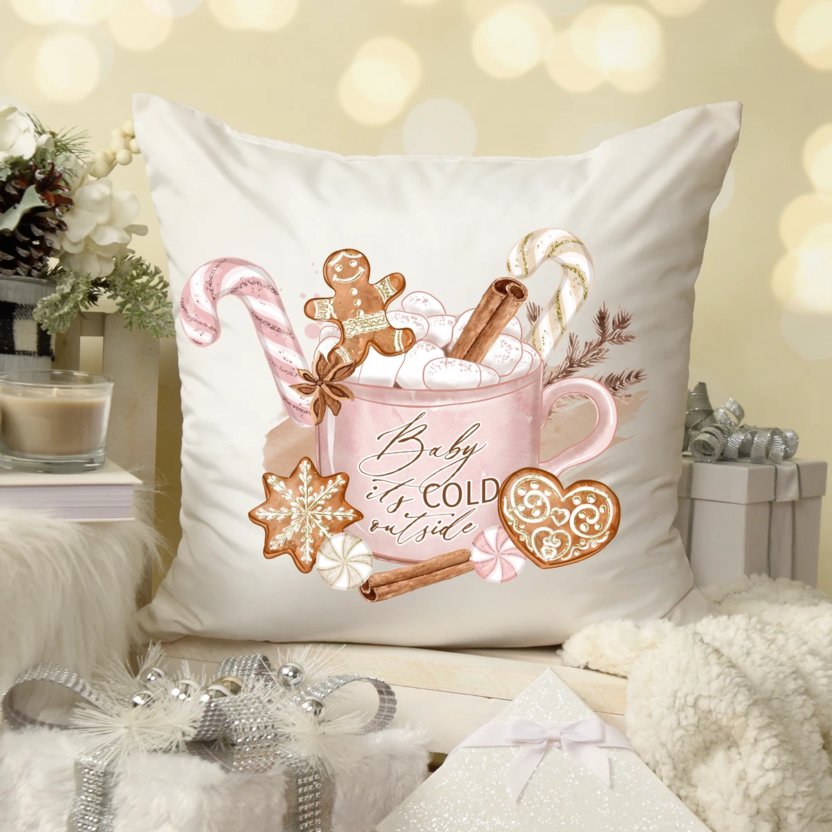 Pink christmas pillows cheap
