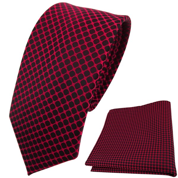 Schmale Designer Tigertie Krawatte + Einstecktuch Dunkelrot Schwarz Gemustert-image