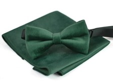 Emerald Green Velvet Bow tie + Pocket Square  Hanky for Men / Youth / Boys Kids 