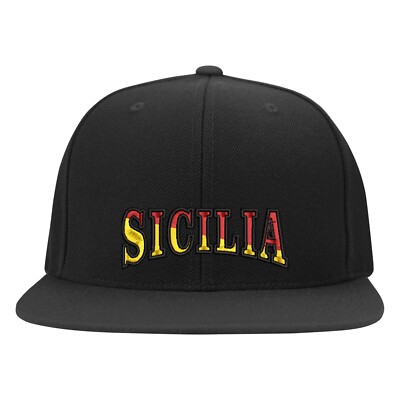 Sicilia Sicilian Flag Embroidered Black Flexfit Hat Curved or Flat