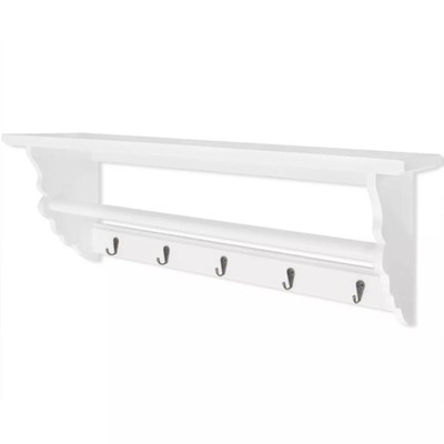 Hallway Coat Hook Rack Rail 5 Hooks 1 Shelf Storage Unit Wall