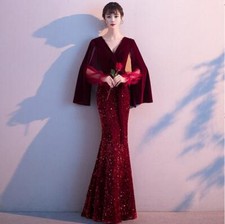 Women's Evening Dress Fishtail Slim Fit Preside Party Splicing Long Sleeve Skirt