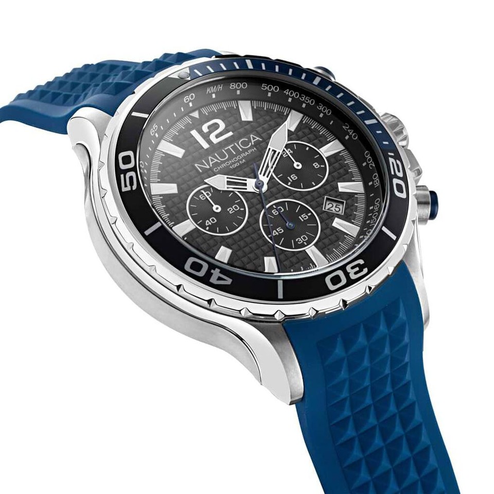 Nautica NAPTCS303 Uomo | Orologio Cronografo 44mm In Acciaio Riciclato E Silicone Blu