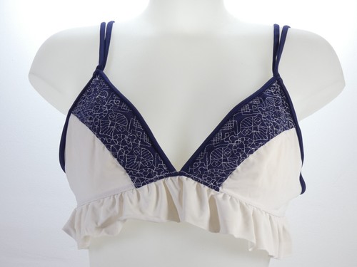 Jonathan Simkhai Bikini Swimsuit Ruffle White Blue Embroidered Tringle Top L - 第 5/23 張圖片