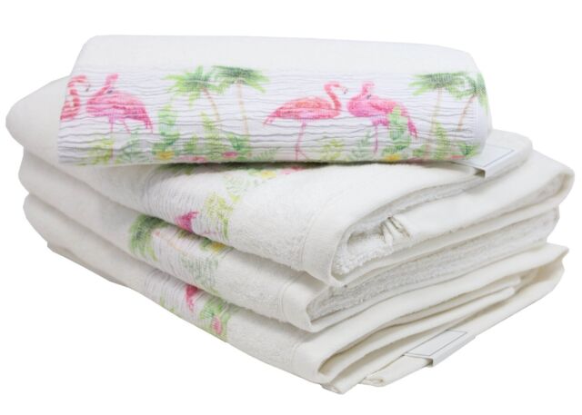 Palm Tree Flamingo Hand Towel 100% Cotton Bellissimo Trend Towels Pink & Green