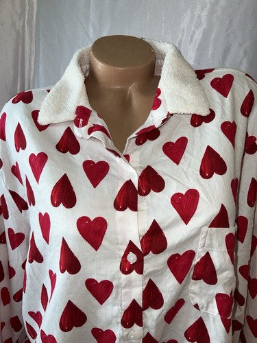 Pigiama Victoria's Secret set flanella bordo in pile stampa cuore Lge/XL - Foto 2 di 4