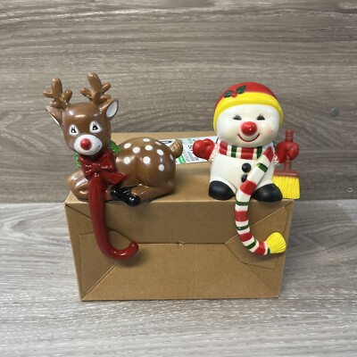 Vintage G. FUTURE 1985 Stocking Holder Hanger Set Of 2 Snowman . Reindeer