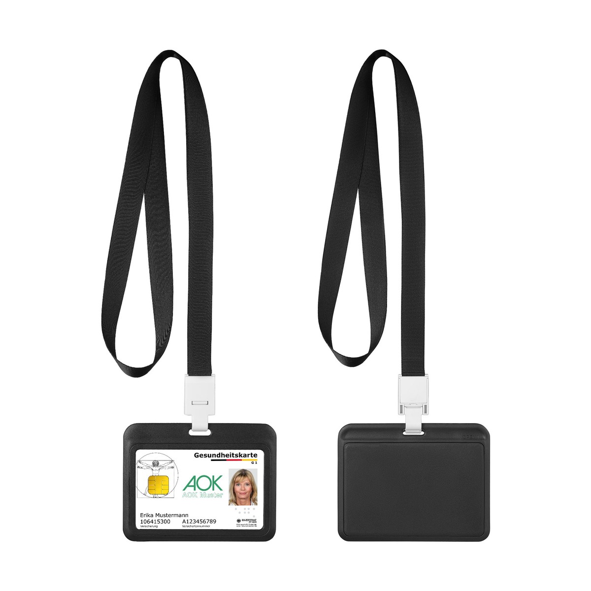 Porta Distintivo Da Collo Lotto 250 Cinghie Portabadge Per Collo Con Clip Bulldog 250 Portabadge Trasparenti In Vinile – Ideale Per Ufficio, Eventi, Fiere Adesivi Bandiera Italia - Foto 3