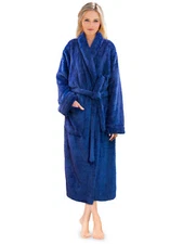 Womens Bathrobe Ladies Fluffy Sherpa Woman Spa Robe Shawl Collar Soft Warm Plush