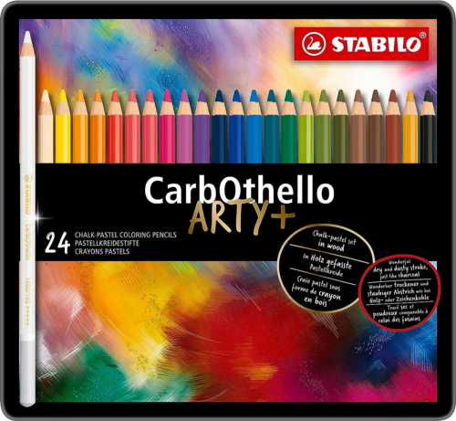 Chalk-Pastel Pencil - STABILO CarbOthello - ARTY+ - Tin of 24 - Assorted Colours - Afbeelding 1 van 8