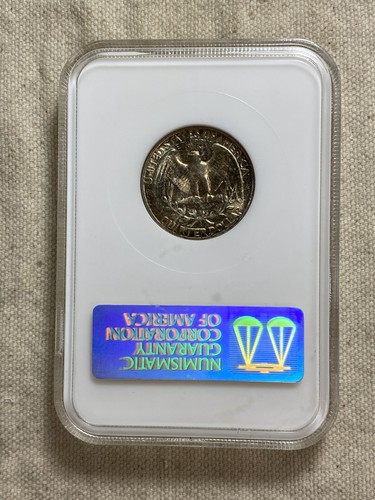 1955-P 25C Washington Silver Quarter GEM NGC MS67 Rainbow Toning NGC Fatty Slab - Picture 2 of 8