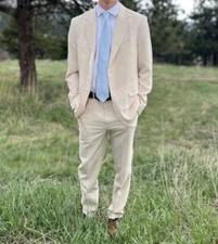 Linen Mens Suit 2 pieces Beige New with tags Size S 34/30 Prom Summer Wedding