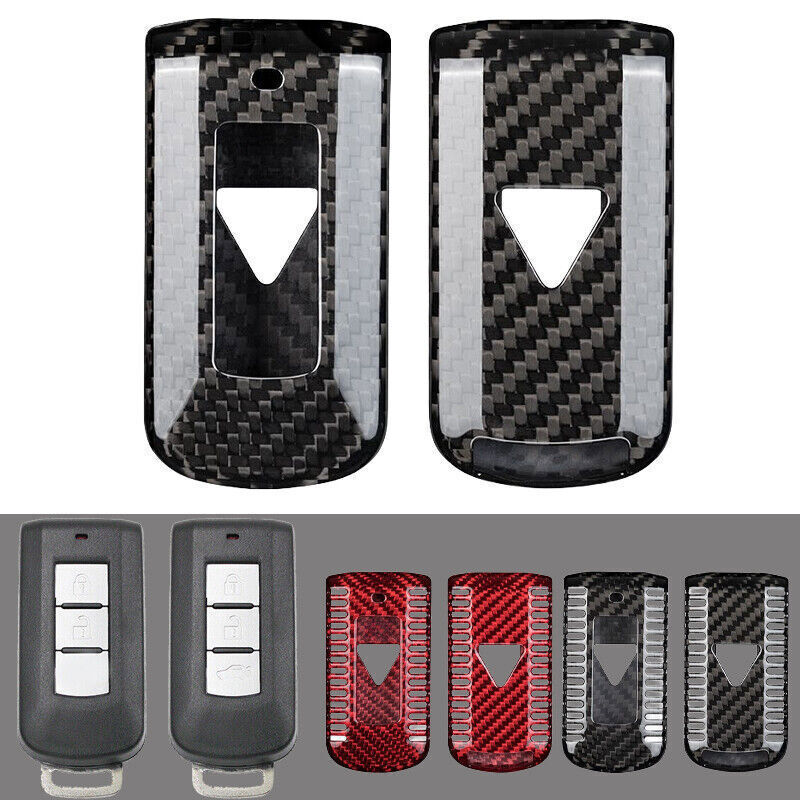 Carbon Fiber Car Key Fob Case Cover For Mitsubishi Pajero ASX