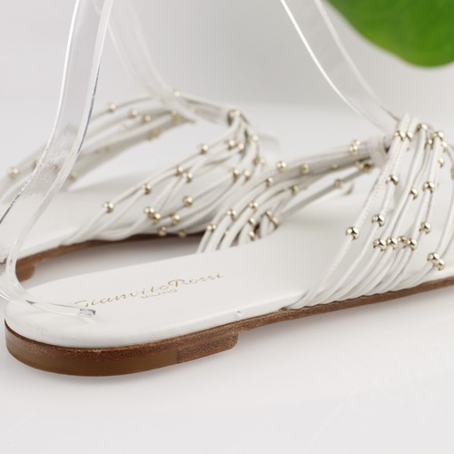 Gianvito Rossi Womens Thong Sandal Size 38 8 White Leather Multi Sprap Beaded - Picture 5 of 17