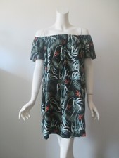 MANGO Floral Leaves Tropical Printed ON/ Off The Shoulder Mini Dress US 6
