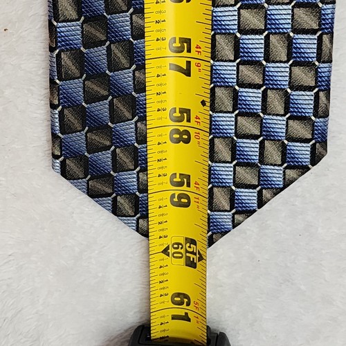 60" × 4" Mens NeckTie Hand Made 100% Silk Geometric Blue & Gold Platinum Designs - Picture 6 of 6