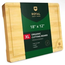 ROYAL CRAFT WOOD Organic Bamboo Cutting Board XL 18”x12” Meal Prep Juice Groove