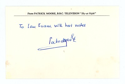 Vintage Patrick Moore Autogramm original handsigniert Kopfpapier Astronom 