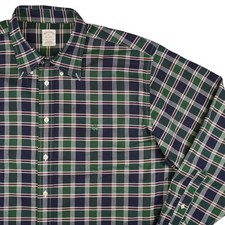 Brooks Brothers Long Sleeve Button Down Shirt Mens XL Green Blue Plaid Supima