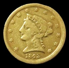 1843 D DAHLONEGA MINT GOLD USA $2.50 RARE SMALL D QUARTER EAGLE X-MOUNTED COIN
