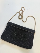 Vintage 1960s Walborg Hong Kong Black Beaded Evening Bag Purse Gold Chain
