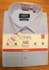 Chaps Men's MEDIUM 15-15.5 34/35 Long Sleeve Performance Dress Shirt BLUE 10726
