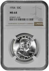1954 50C Silver Franklin Half Dollar NGC MS 64 White Coin in New Holder