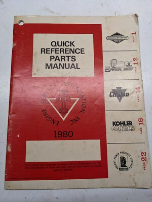 #ad QUICK REFERENCE PARTS MANUAL ESA 1980; BRIGGS CLINTON POWER BEE KOHLER TECUMSEH $24.74