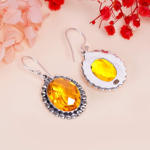 Citrine Gemstone 925 Sterling Silver Jewelry Earring, Designer Earring - Picture 4 of 4