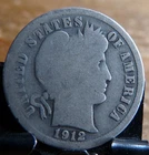 one  silver Barber dimes dated  1912-S  Good Cond set