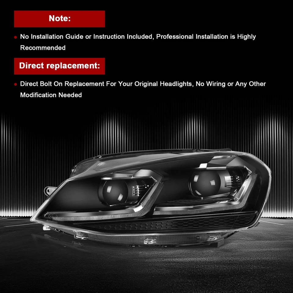 Left+Right LED DRL Headlight For 2015-2017 Volkswagen Golf SportWagen SEL 1.8L - Image 3 of 4