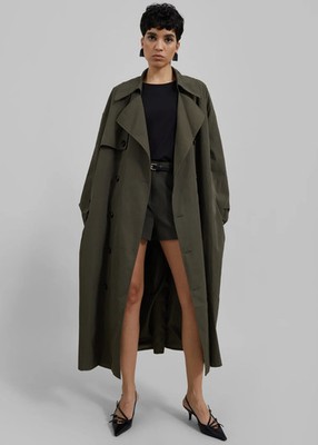 The Frankie Shop Mavis Oversized Trench Coat XS/S Black Belted Double Breasted
