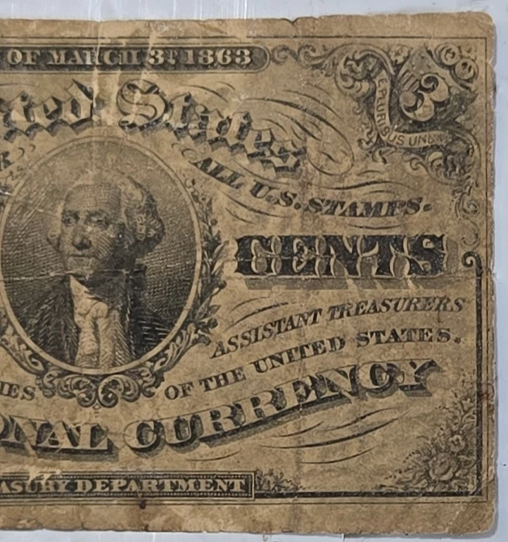 1863 3 Cents Cent Third Issue U.S. Fractional Currency - Image 4 of 4