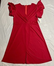 Kohl's Womens Midi Dress Red Faux Wrap Short Ruffle Sleeved Size L NWT Christmas