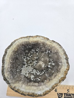 Natural Quartz Crystal Geode Half Sparkling Druzy Interior 380g 4'' Diameter Eart