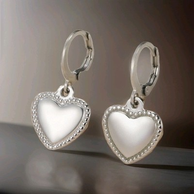 Marysia Designs Silver Stainless Steel Heart Love Dangle Hook Earring New 