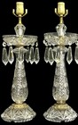 Pair Fine Bohemian Cut Crystal Drop Dangle Table Lamps
