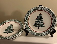 FURIO Set Of 4 Christmas Tree Spongeware Design 8  Plates Dessert Salad Italy