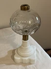 Antique Milk Glass And Pressed Glass Oil Lamp Without Burner