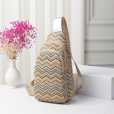 Toami Slim Front Pocket Chevron Straw Sling Bag Natural Women Travel