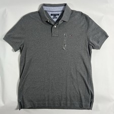 Tommy Hilfiger Men's L Regular Polo Shirt Gray Solid S/S Collared Logo