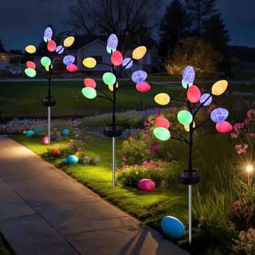 4 Pack Solar Easter Egg Lights - Colorful Garden Stake Lights With 2 Lighting Modes