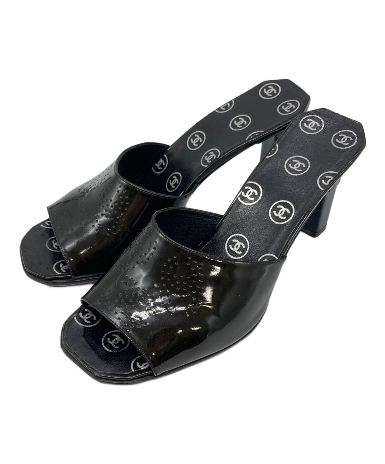 CHANEL Sandals Shoes Mule Cocomark EU 36 US 6 Black Authentic