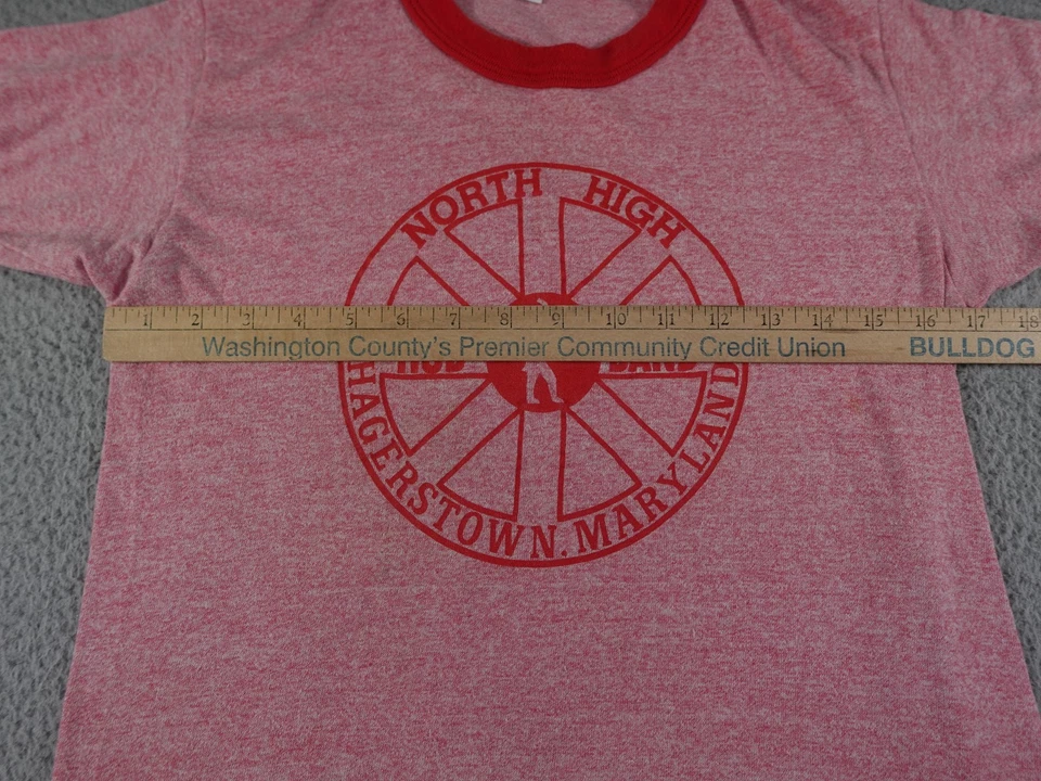 Camisa De Colección North Hagerstown Banda Alta Juvenil Mediana Roja Timbre Hecha en EE. UU. Años 80 Foto 3 de 4
