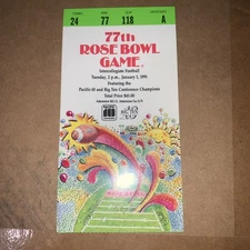 1991 Rose Bowl Ticket Iowa v Washington Mark Brunell MVP