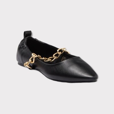 Chase + Chloe Black Casey Chain Strap Ballet Flat