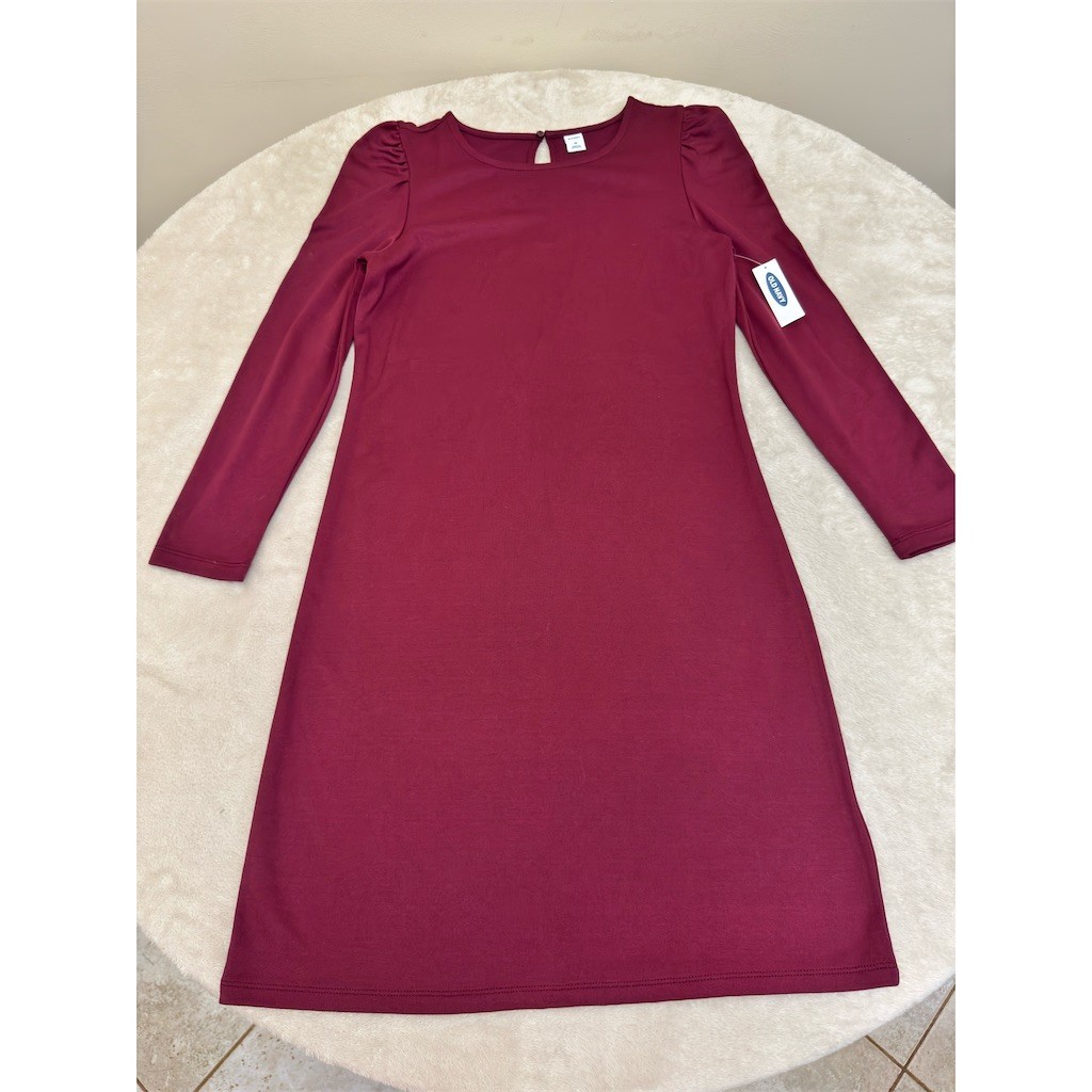NWT Old Navy Dress Womens XS Burgundy Knit Shift Knee Length Long Sleeve NEW!