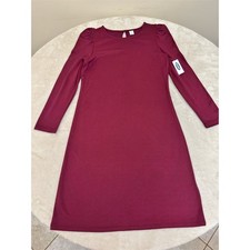 NWT Old Navy Dress Womens XS Burgundy Knit Shift Knee Length Long Sleeve NEW!