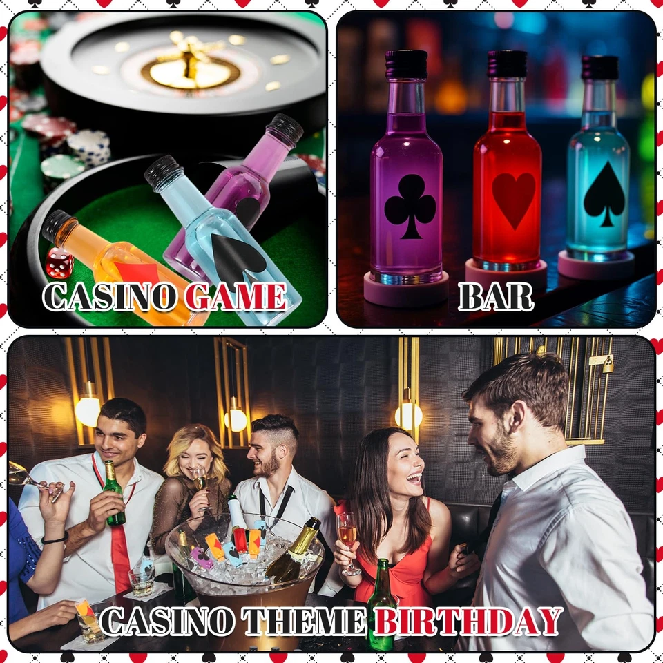 Paquete de 60 mini botellas de licor de casino decoraciones de fiesta de póker de plástico de 1,7 oz... Foto 4 de 4